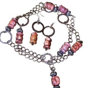 Stunning Carved Alabaster Necklace & Earring Set